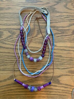 Layered Purple & Blue Beaded Multi-Strand Necklace